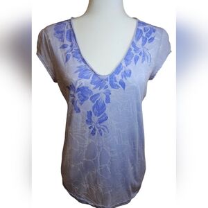 Y2K Calvin Klein Jeans Light Purple V-neck Top With  Darker Purple Floral Design